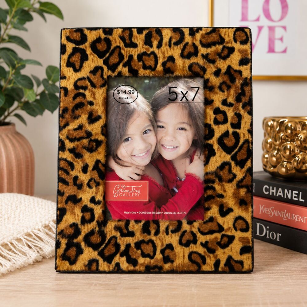 Green Tree Gallery Leopard Faux Fur 5x7 Picture Frame Y2K Animal Print Glam